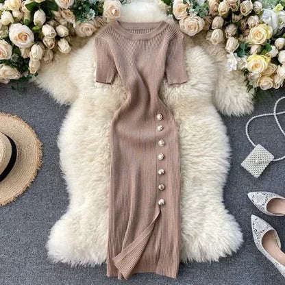 Vestidos Solid Korean Vintage High Waist Women Bodycon