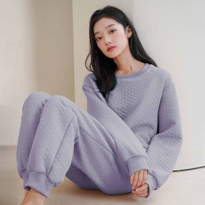 Winter Bliss Oversized Warmth Quilted Air Cotton Round Neck Full Sleeve Loungewear For Women