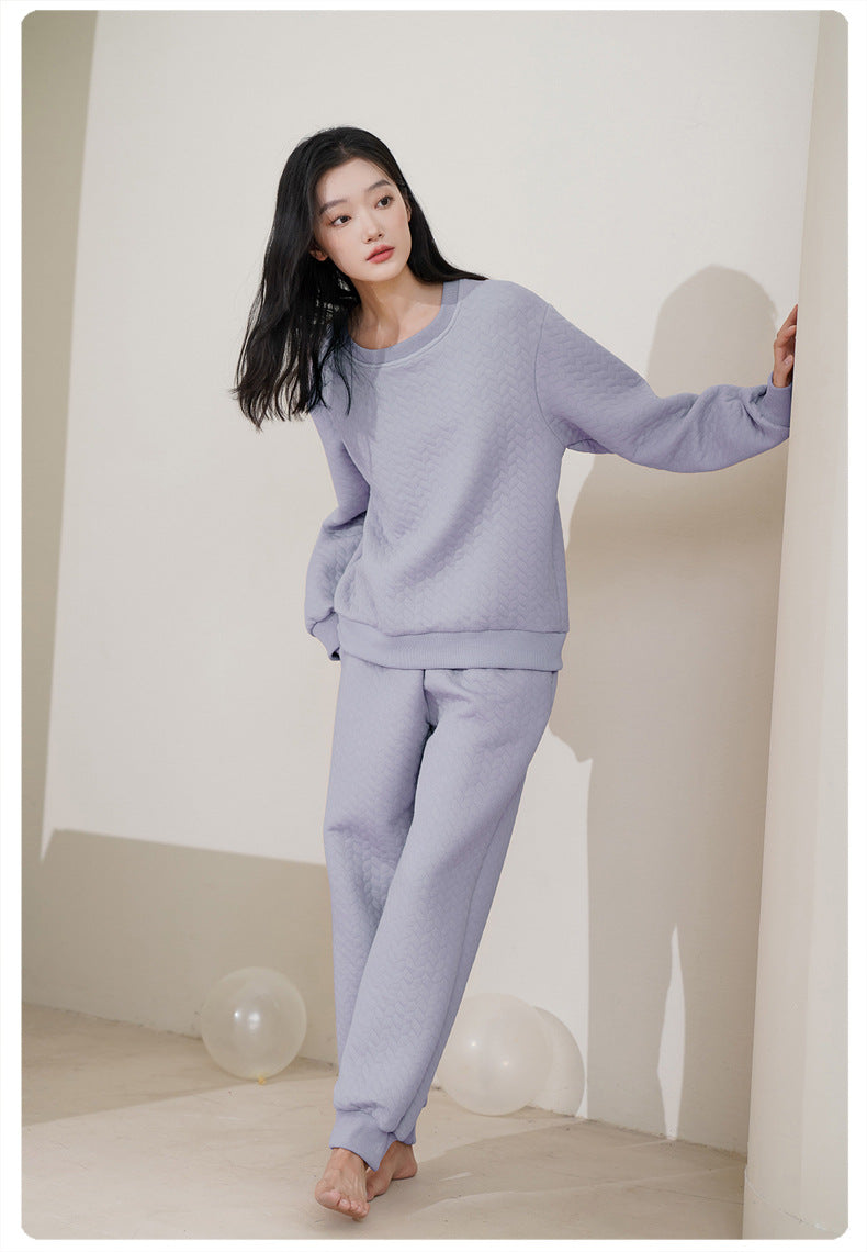 Winter Bliss Oversized Warmth Quilted Air Cotton Round Neck Full Sleeve Loungewear For Women