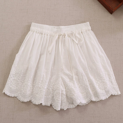 Japanese Style women's embroidered lace shorts with drawstring