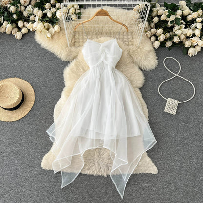 Stylish Cinched Waist Bandeau Dress with Playful Pleats