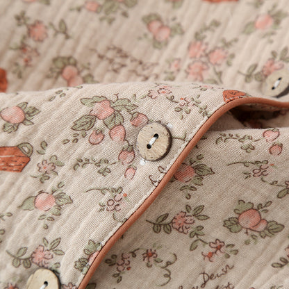 Fresh Elegance Cotton Crepe Three-Piece Sleepwear Suit with Short Sleeve