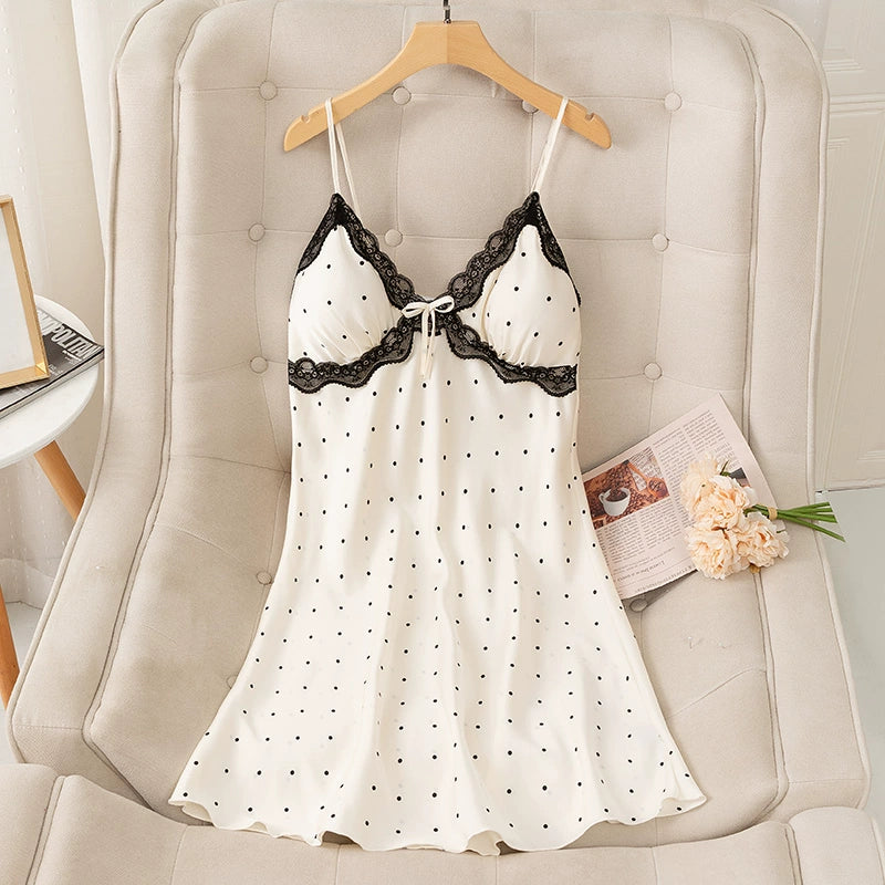 Korean Style Polka dot Design Backless Loungewear Nightdress