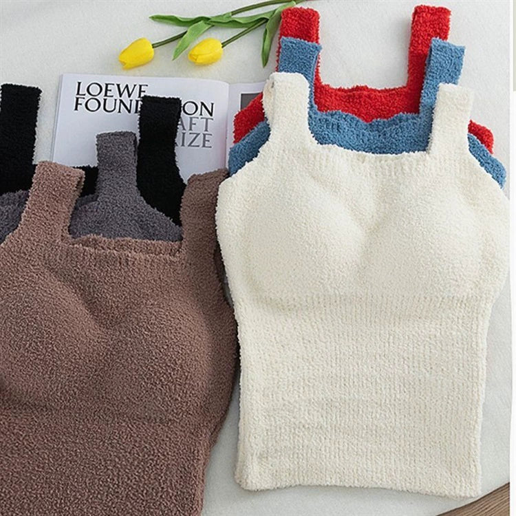 Fleece And Thickened Design Plush Thermal Vest With A Chest Pad Tops