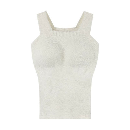 Fleece And Thickened Design Plush Thermal Vest With A Chest Pad Tops