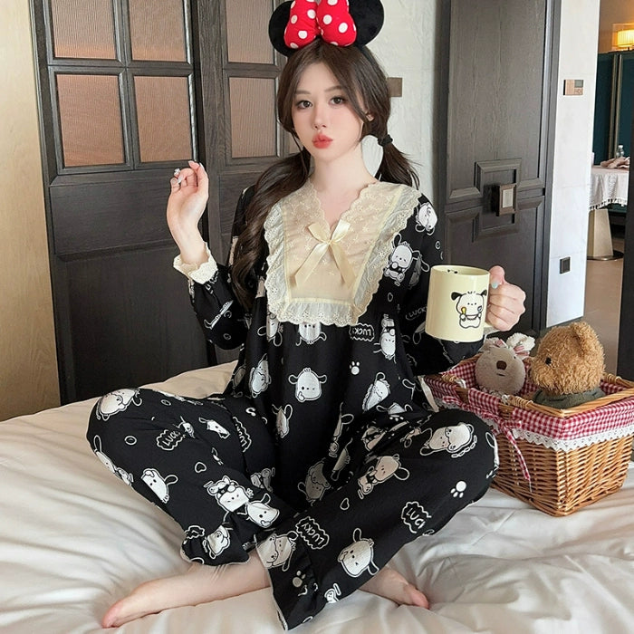 Ladies Long Sleeve Loungewear Floral Pajamas Set