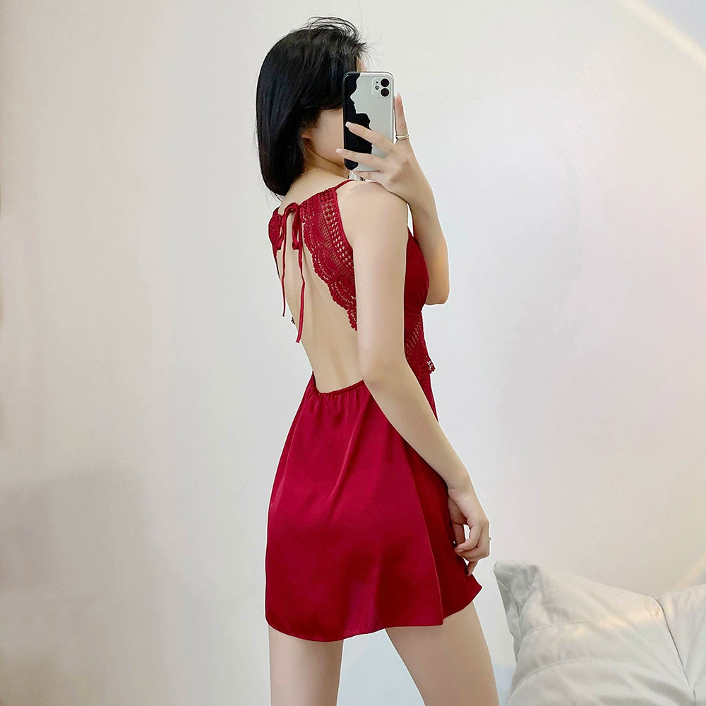 Beautiful back Design Summer Friendly Ice Silk Short Skirt Nightgown