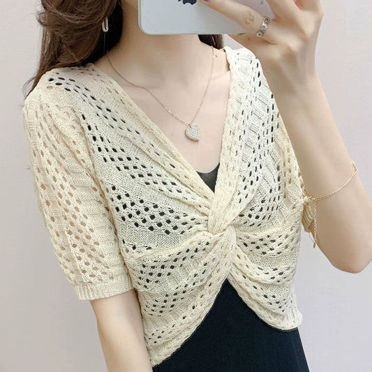 With a sundress cut-out blouse, a new summer ice silk mesh tops