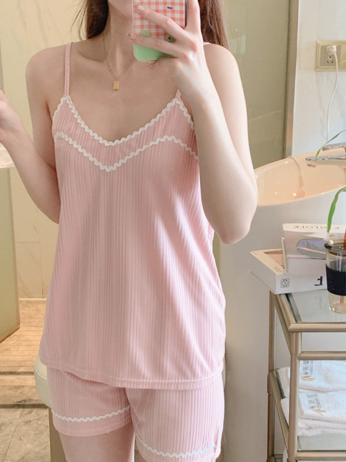 Summer thin suspender shorts pajamas V-neck loungewear set