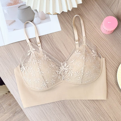 Thin seamless Beautiful Back Fixed Cup Ice Silk Padded Bra
