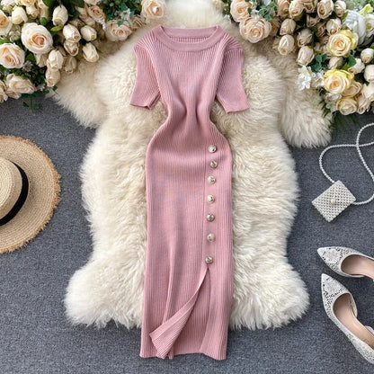 Vestidos Solid Korean Vintage High Waist Women Bodycon