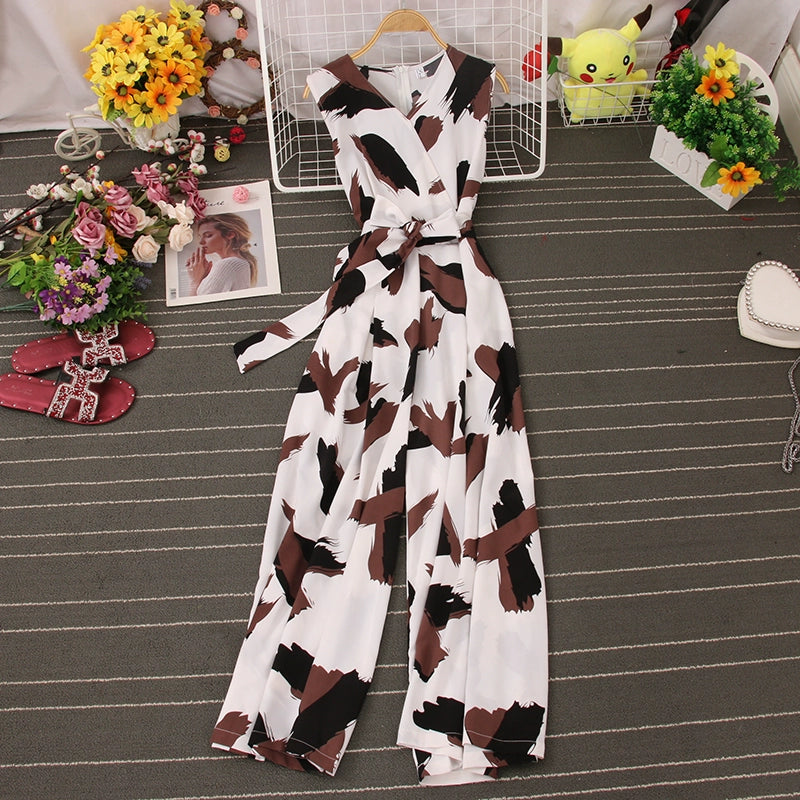 Women's Summer New Style Chiffon Wide-Leg Pants With High-Waisted Drape Sleeveless Jumpsuit