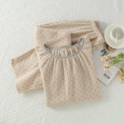 Cozy Cotton Crepe Elastic Collar Sleepwear Set