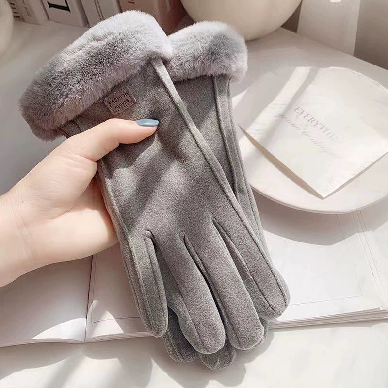 Women's Warm and Cold-Proof Cashmere Wool Gloves With Five-Finger Touch Screen