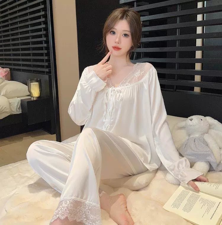 Cozy Comfortable Ice Silk Loungewear with Long Sleeves and Pants