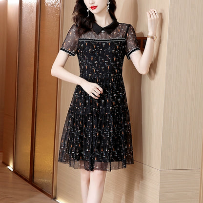 Summer Floral Dress Imported High-end Thin Black Mesh Skirt