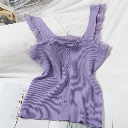 Elegant Sweet And Slim Suspenders Base knitted Lace Tops For Winter