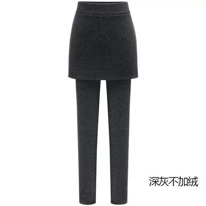 Winter Warmth Cotton and Fleece Leggings with Pleated Skirt Design