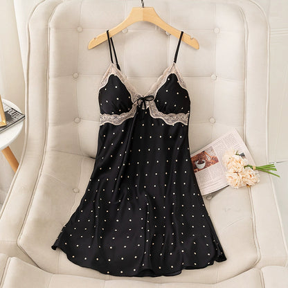 Korean Style Polka dot Design Backless Loungewear Nightdress