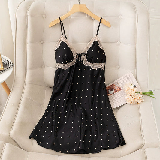 Korean Style Polka dot Design Backless Loungewear Nightdress