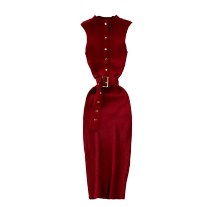 Luxurious Stretch Knitted Stand-Collar and Slim Mid-Length Bodycon Dress