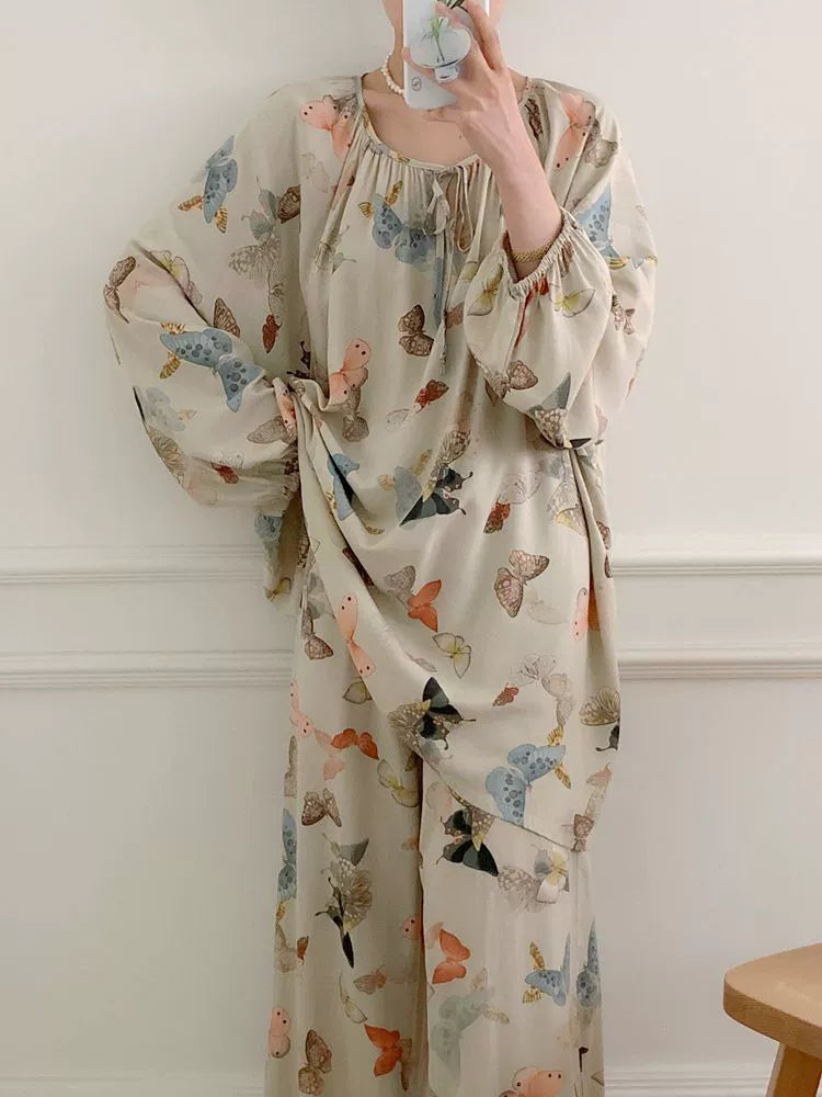 Versatile All Seasons Plus-Size Comfortable Cotton Silk Pajama Suit For Women