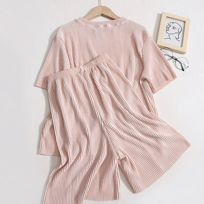 Versatile Women's Summer New Temperament Crewneck Short Sleeve High Waist casual Two pc suit