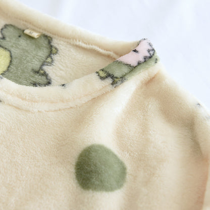 Little Dinosaur Printed Flannel Suits Warm and Thickened Comfortable Loungewear For Autumn and Winter