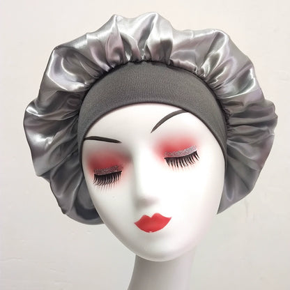 Women's Solid color Wide-Brimmed Elastic Satin Nightcap Sleeping Hair Cap