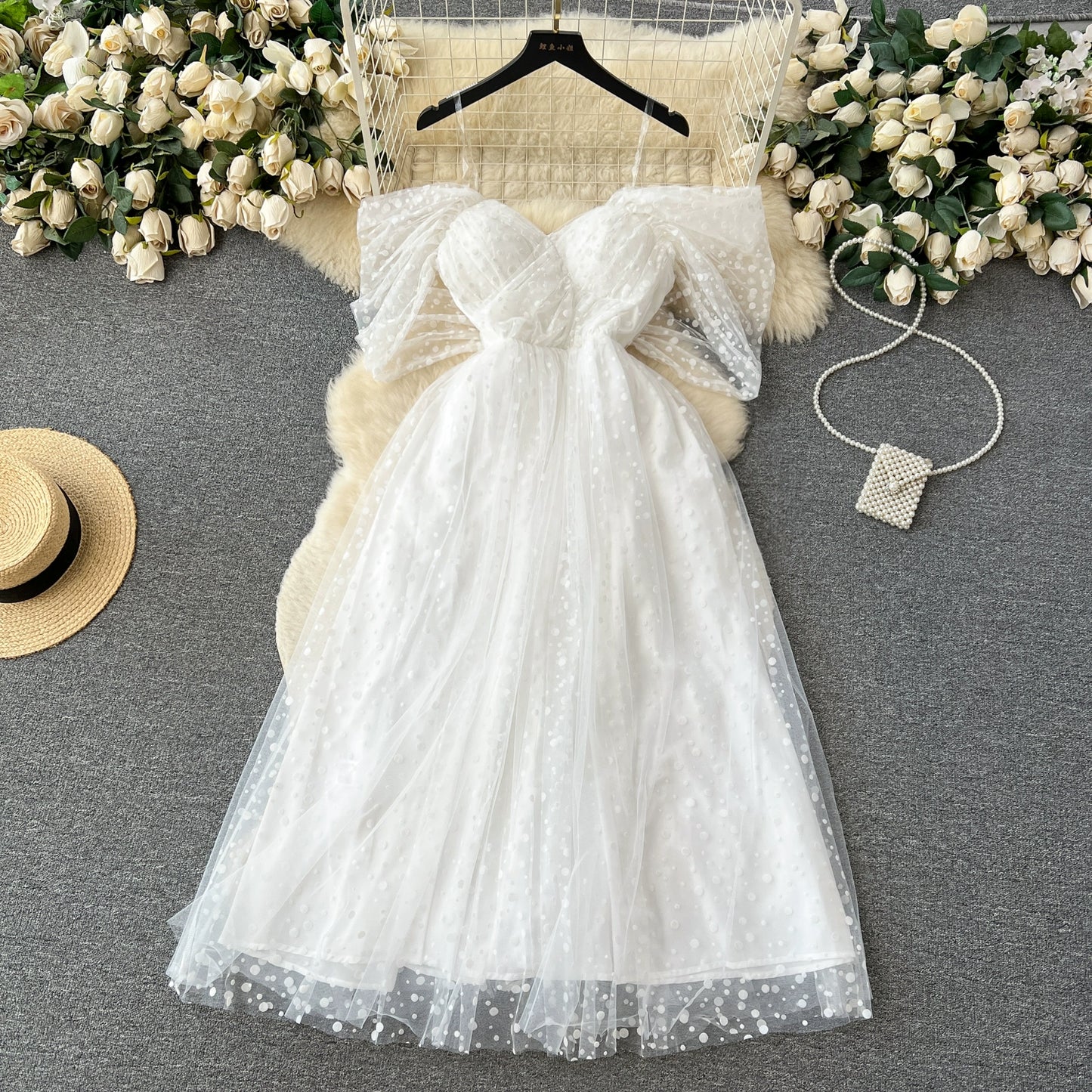 Bridal Bliss French-Inspired White Wedding Dress with Mesh Skirt