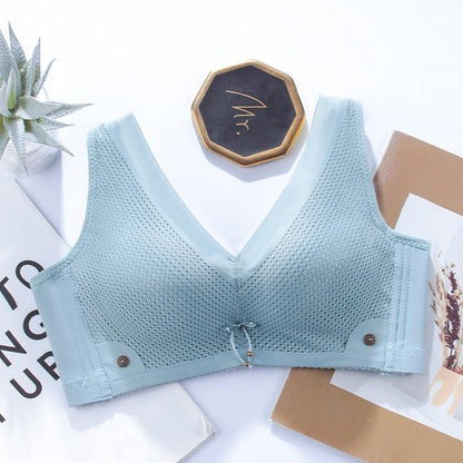 Wireless Vest Style Hollow Breathable Thin Cotton Deep V Pattern Push-up Bra