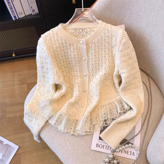 Women's Autumn Lace Stitching Knitted Cardigan