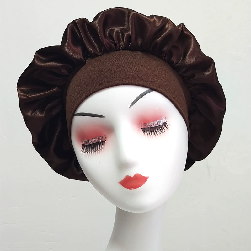 Women's Solid color Wide-Brimmed Elastic Satin Nightcap Sleeping Hair Cap