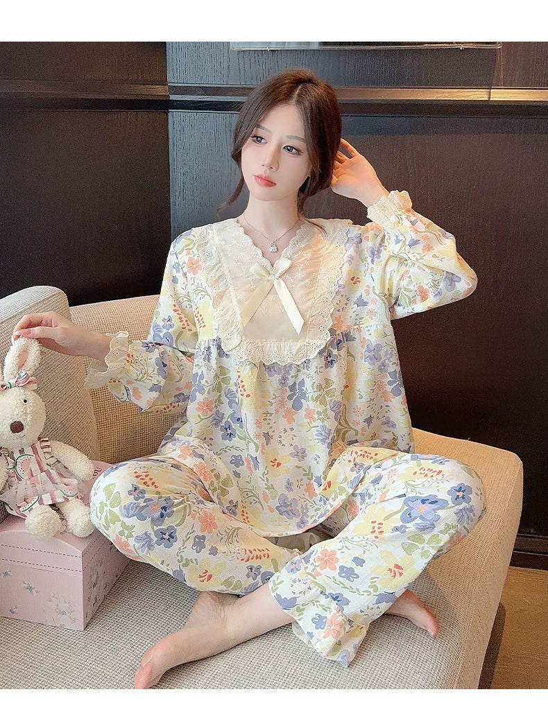 Ladies Long Sleeve Loungewear Floral Pajamas Set