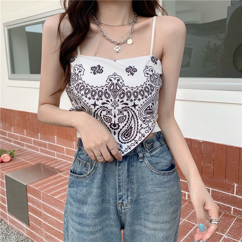 Summer Irregular Pattern Design Camisole Women's Outerwear  Belly Pocket Top