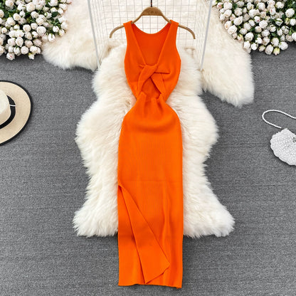 Sleeveless Slim Fit Knitted Dress with Hip-Length Bodycon Dress