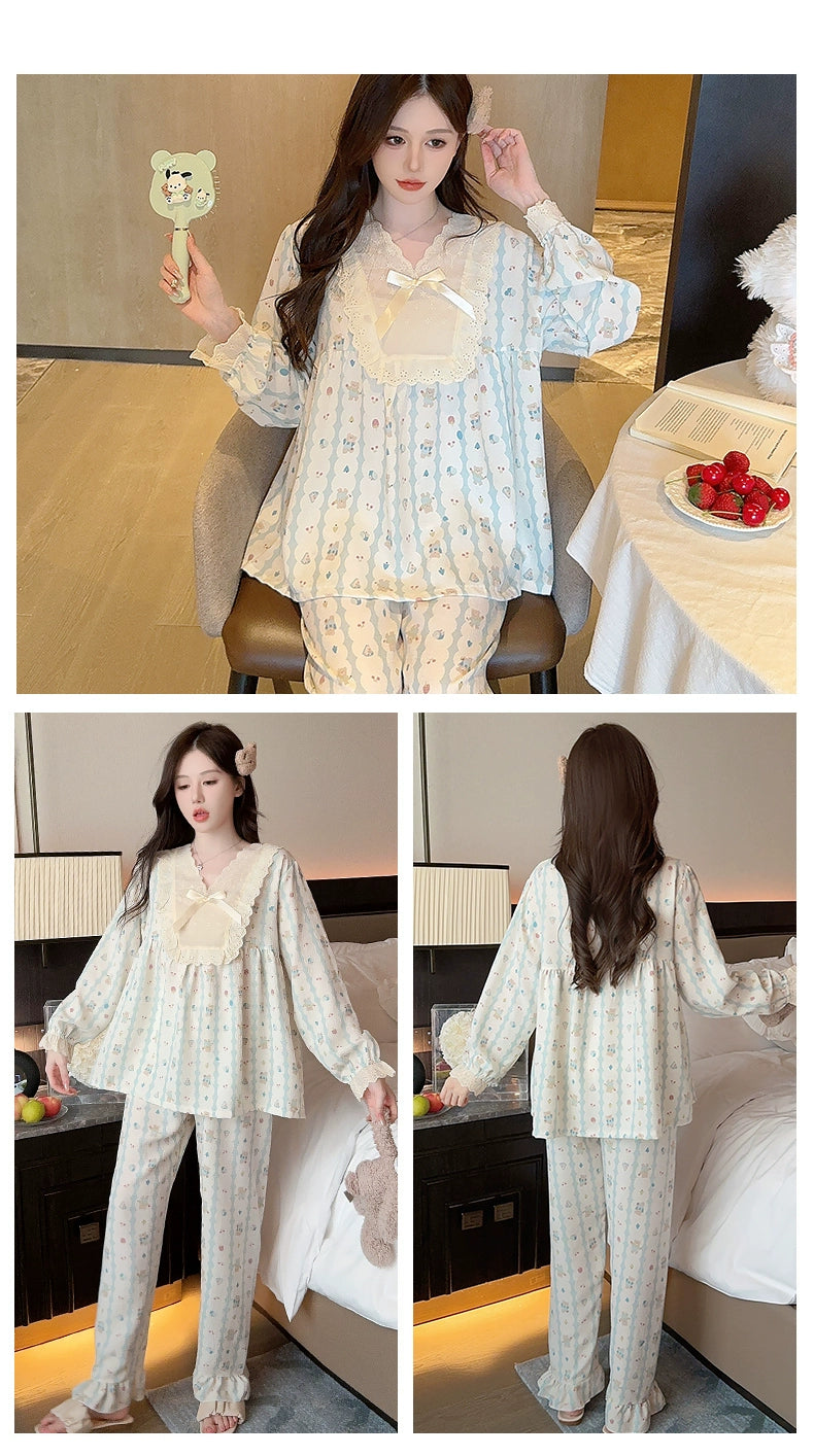 Ladies Long Sleeve Loungewear Floral Pajamas Set