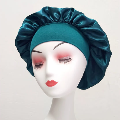 Women's Solid color Wide-Brimmed Elastic Satin Nightcap Sleeping Hair Cap