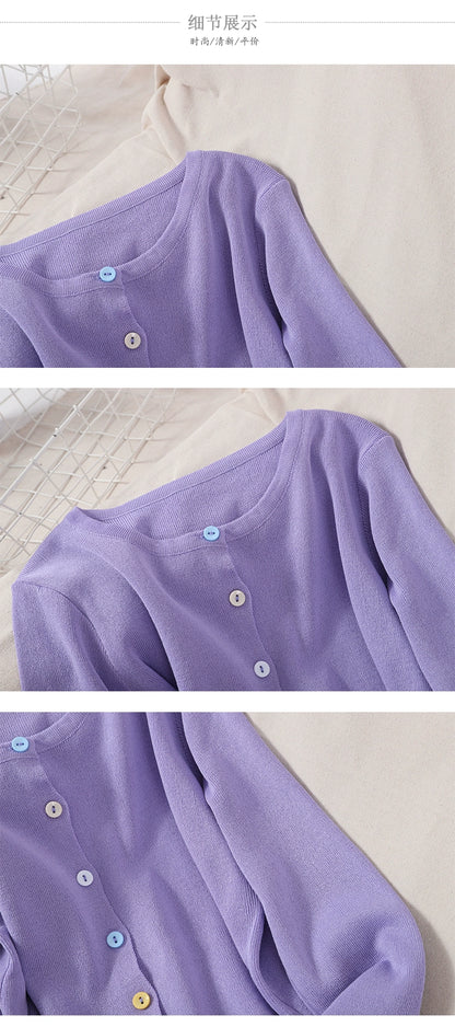 Age Reduction Solid Color knitted Slimming Round Neck Tops