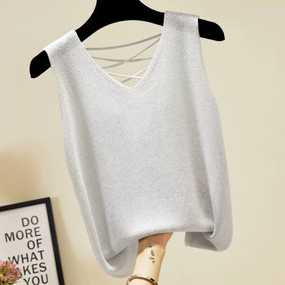 Women's Ice silk summer Friendly sleeveless knitted top