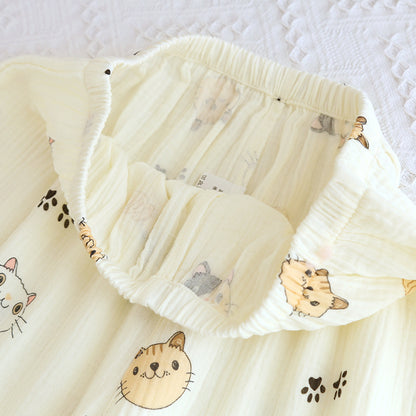 Cotton Yarn Loungewear Pajamas with Cartoon Print And Lapel Collar