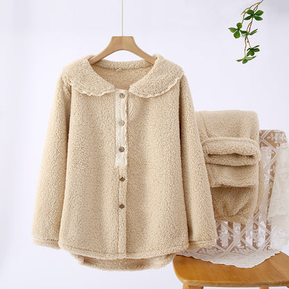 Women's Autumn And Winter Thickened Flannel Warm Lapel Collar Long sleeves and Trousers Loungewear