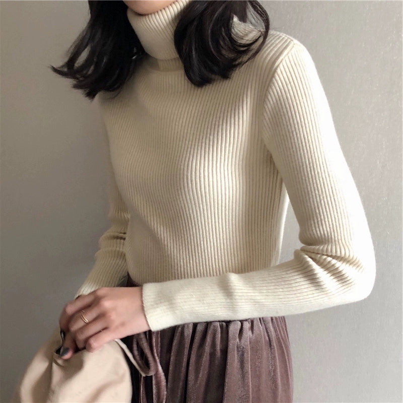 Women's Winter knitted Base Thickened Turtleneck Sweater Inner Layer Slim Cropped Top