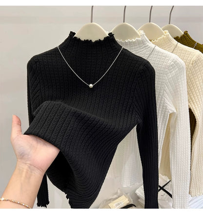 Women's Mid-Neck Base Half-Turtleneck Sweater With Inner Layer knitted Top For Winter