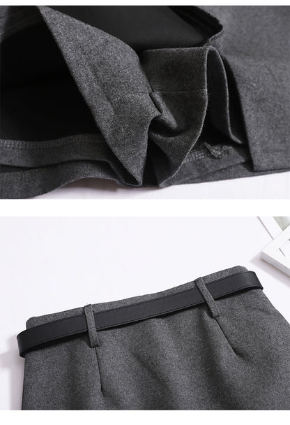 Women's Autumn And Winter Korean Version Casual Slim High-Waisted Hip Slit Skirt With Belted Skirt