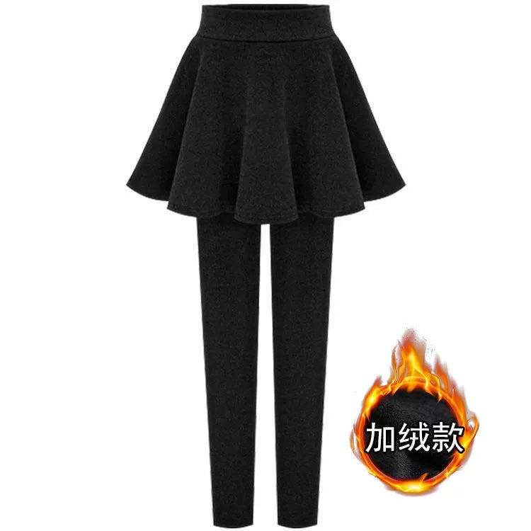 Winter Warmth Cotton and Fleece Leggings with Pleated Skirt Design