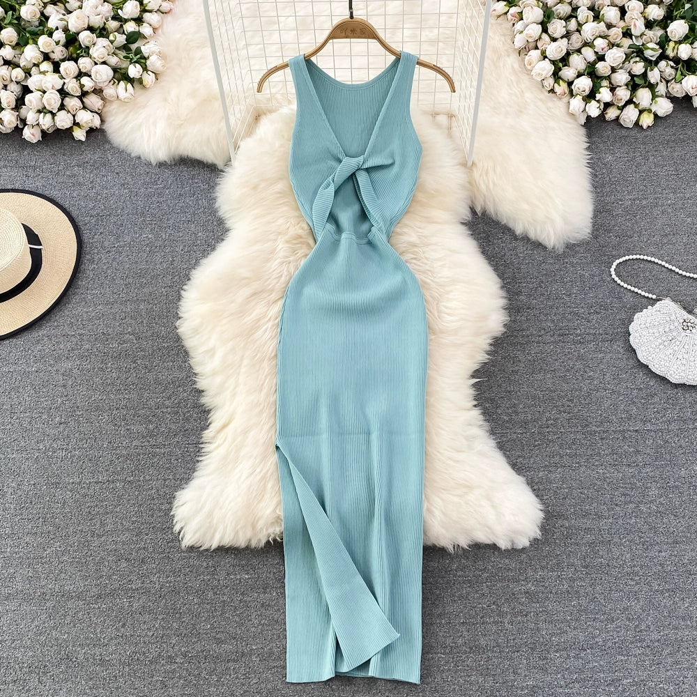 Sleeveless Slim Fit Knitted Dress with Hip-Length Bodycon Dress