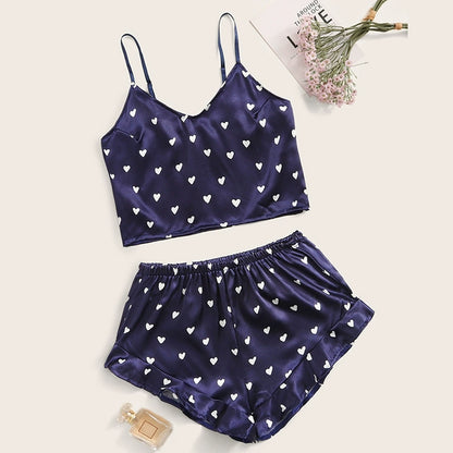 V-neck Printed bra suspender pajama sleepwear set