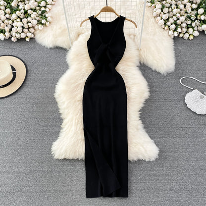 Sleeveless Slim Fit Knitted Dress with Hip-Length Bodycon Dress