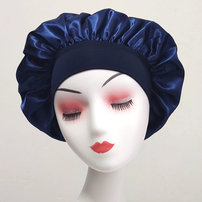 Women's Solid color Wide-Brimmed Elastic Satin Nightcap Sleeping Hair Cap